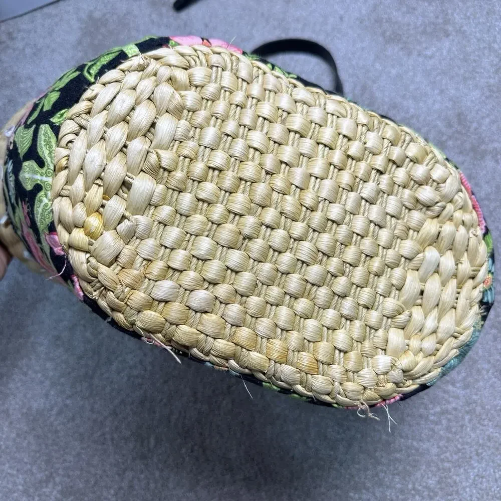 Vera Bradley Botanica Print Beach Tote Natural Woven Straw Sea Shell Bead Cruise